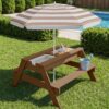 Best Choice Products Kids Picnic Table with Umbrella, 3-in-1 Sand & Water Table, Outdoor Convertible Picnic Table for Toddlers, Seats 4, Removable Top, 2 Buckets - Beige