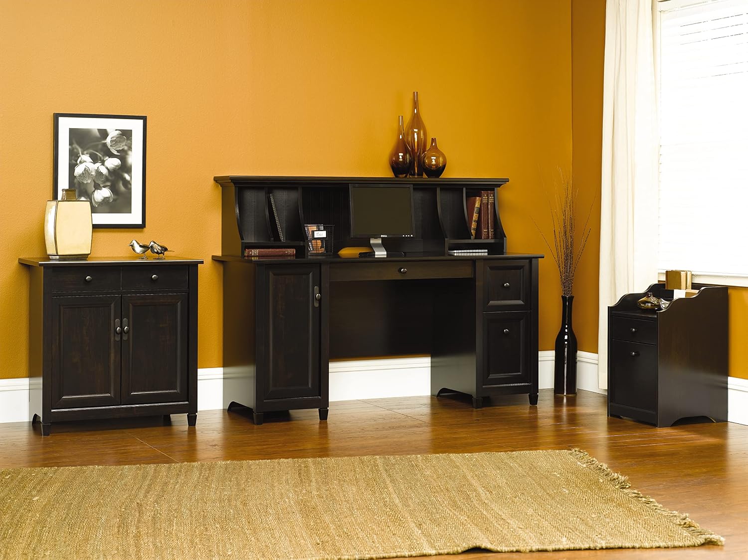 Sauder Edge Water Computer Desk with Storage Drawers, Home Office Desk, in Estate Black Sauder Edge Water Computer Desk with Storage Drawers, Home Office Desk, in Estate Black - Image 8