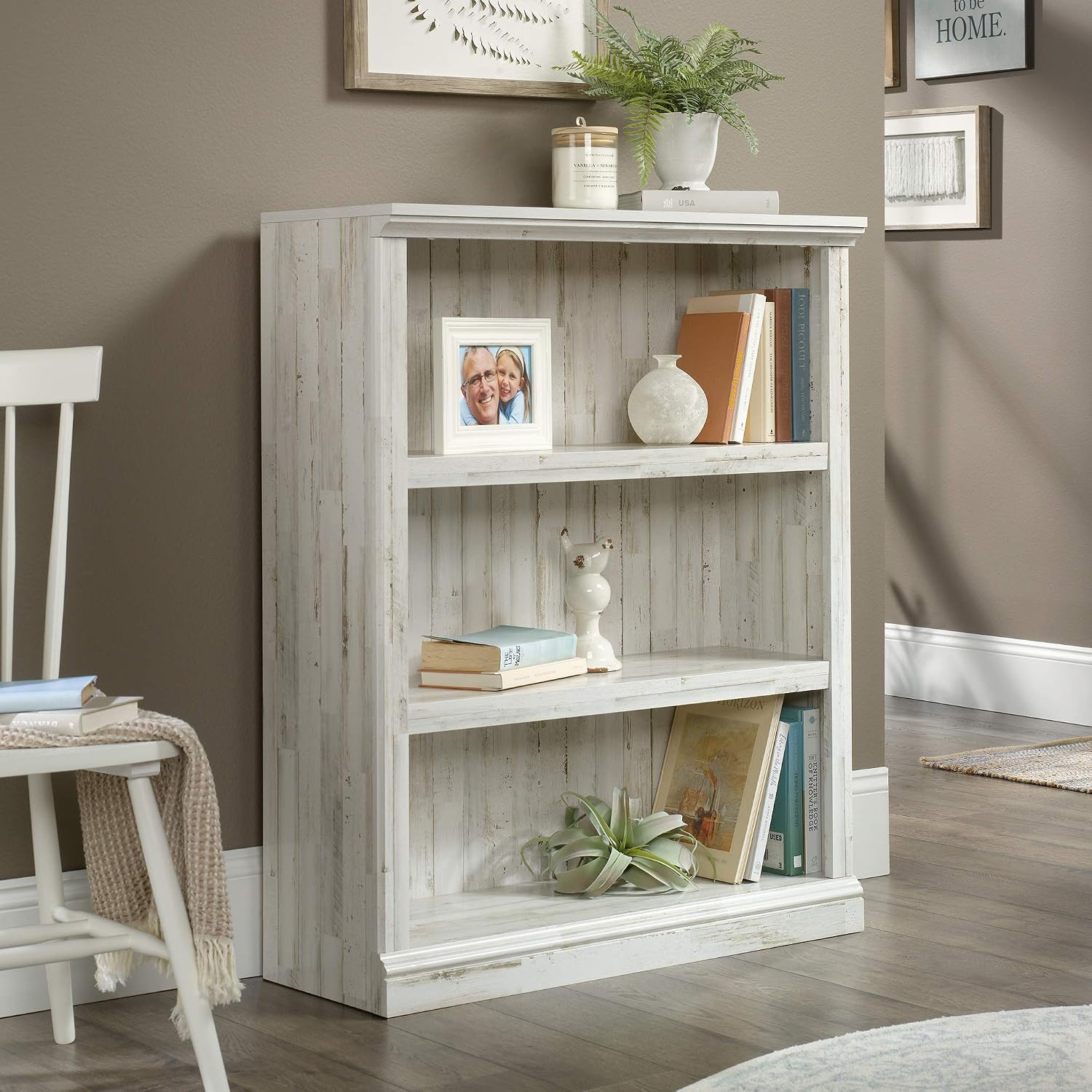 Sauder 3 Tier Book Shelf Wooden Bookcase Multipurpose Bookshelf for Home Office, Living Room, in White Plank Sauder 3 Tier Book Shelf Wooden Bookcase Multipurpose Bookshelf for Home Office, Living Room, in White Plank - Image 2