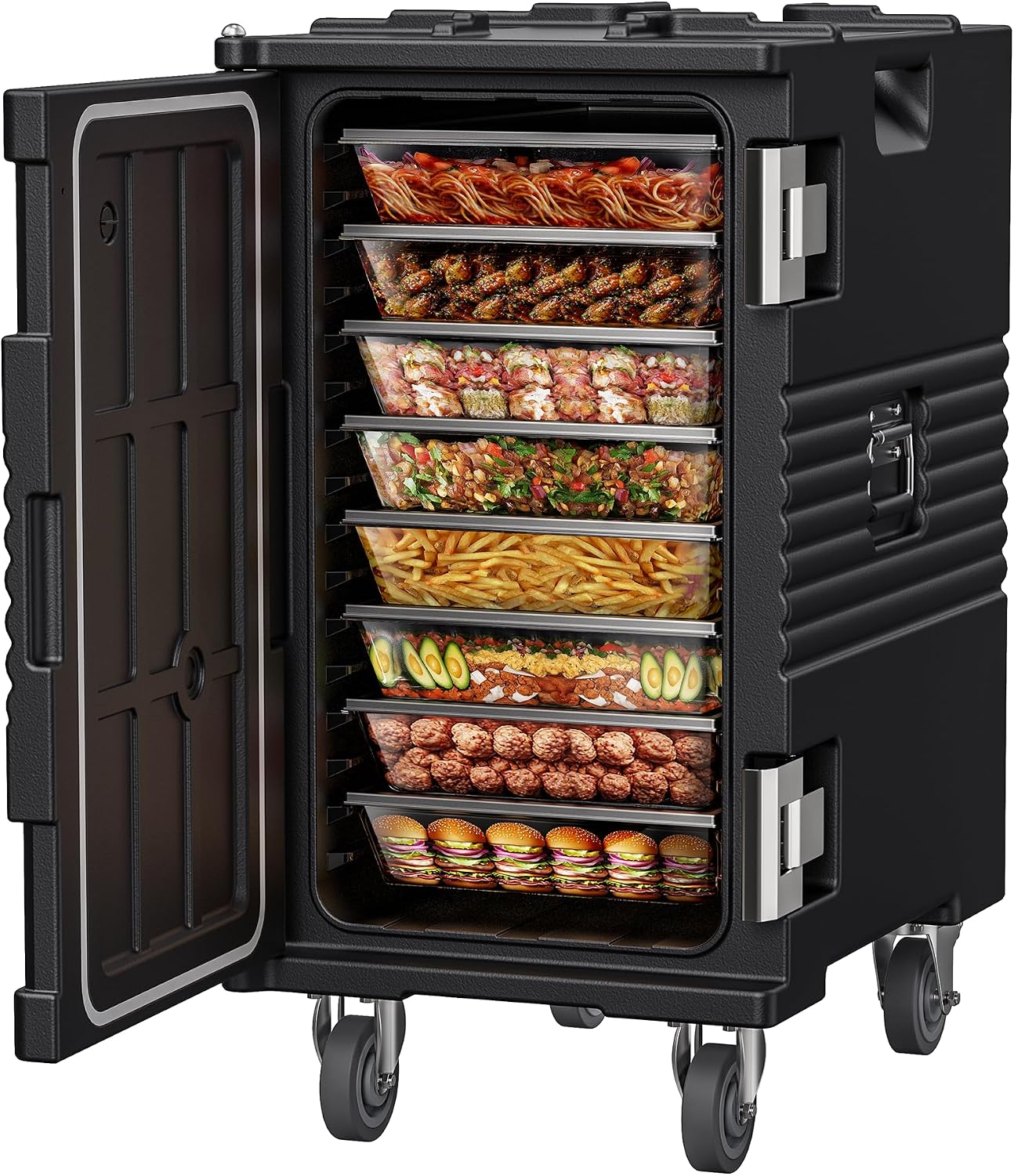 CAMMOO NSF 127QT Non-Electrical Catering Food Warmers with Casters | 304 Stainless Steel Latch, Insulated Food Carrier for 8 Full-Size Pans(NOT INCLUDED), Food Warmer Hot Boxes for Catering CAMMOO NSF 127QT Non-Electrical Catering Food Warmers with Casters | 304 Stainless Steel Latch, Insulated Food Carrier for 8 Full-Size Pans(NOT INCLUDED), Food Warmer Hot Boxes for Catering
