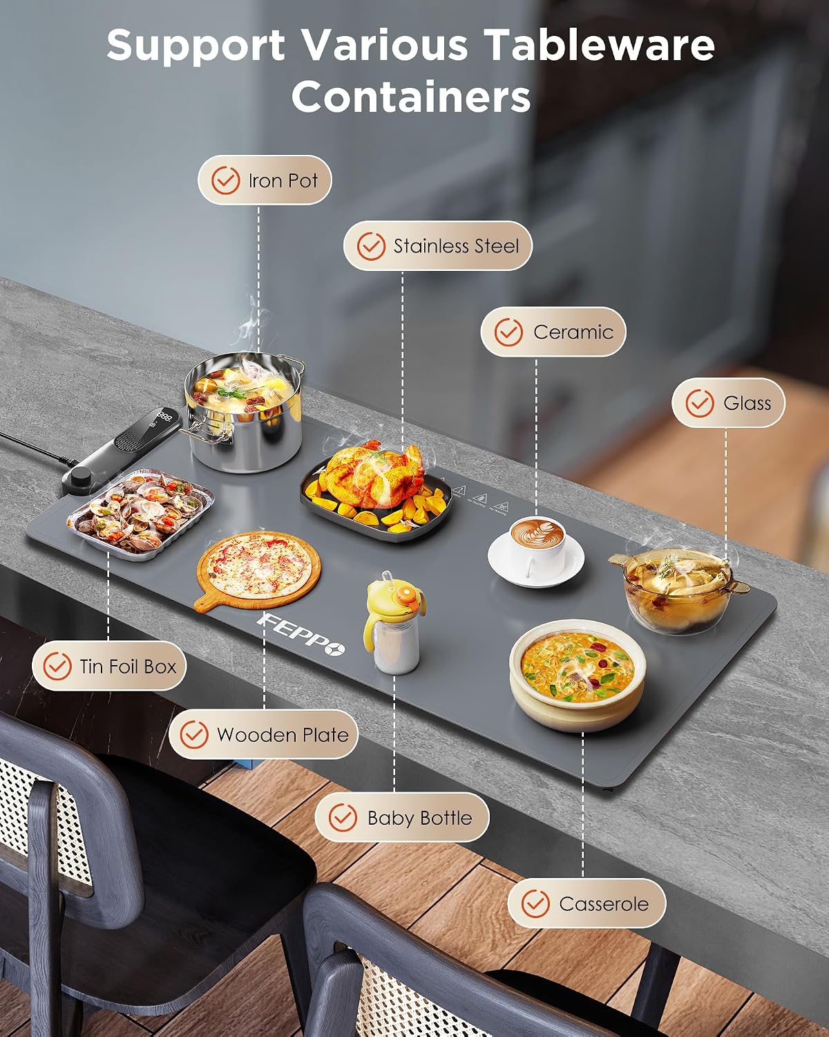 FEPPO Food Warming Mat, 35"x16" Food Warmers for Parties Buffet | Fast Full-Surface Warming Mat for Food with 19 Level Adjustable Temperature and 6 Hours Timer, Roll Up Food Warmer FEPPO Food Warming Mat, 35"x16" Food Warmers for Parties Buffet | Fast Full-Surface Warming Mat for Food with 19 Level Adjustable Temperature and 6 Hours Timer, Roll Up Food Warmer - Image 5