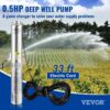VEVOR Deep Well Submersible Pump, 0.5HP/370W 115V/60Hz, 28GPM Flow 167 ft Head, with 33ft Electric Cord, 4 inch Stainless Steel Water Pumps for Industrial, Irrigation & Home Use, IP68 Waterproof Grade | for Industrial Irrigation & Home Use, 4" Stainless Steel Water Pump, with 33 ft Electric Cord, Copper Motor, IP68 Waterproof
