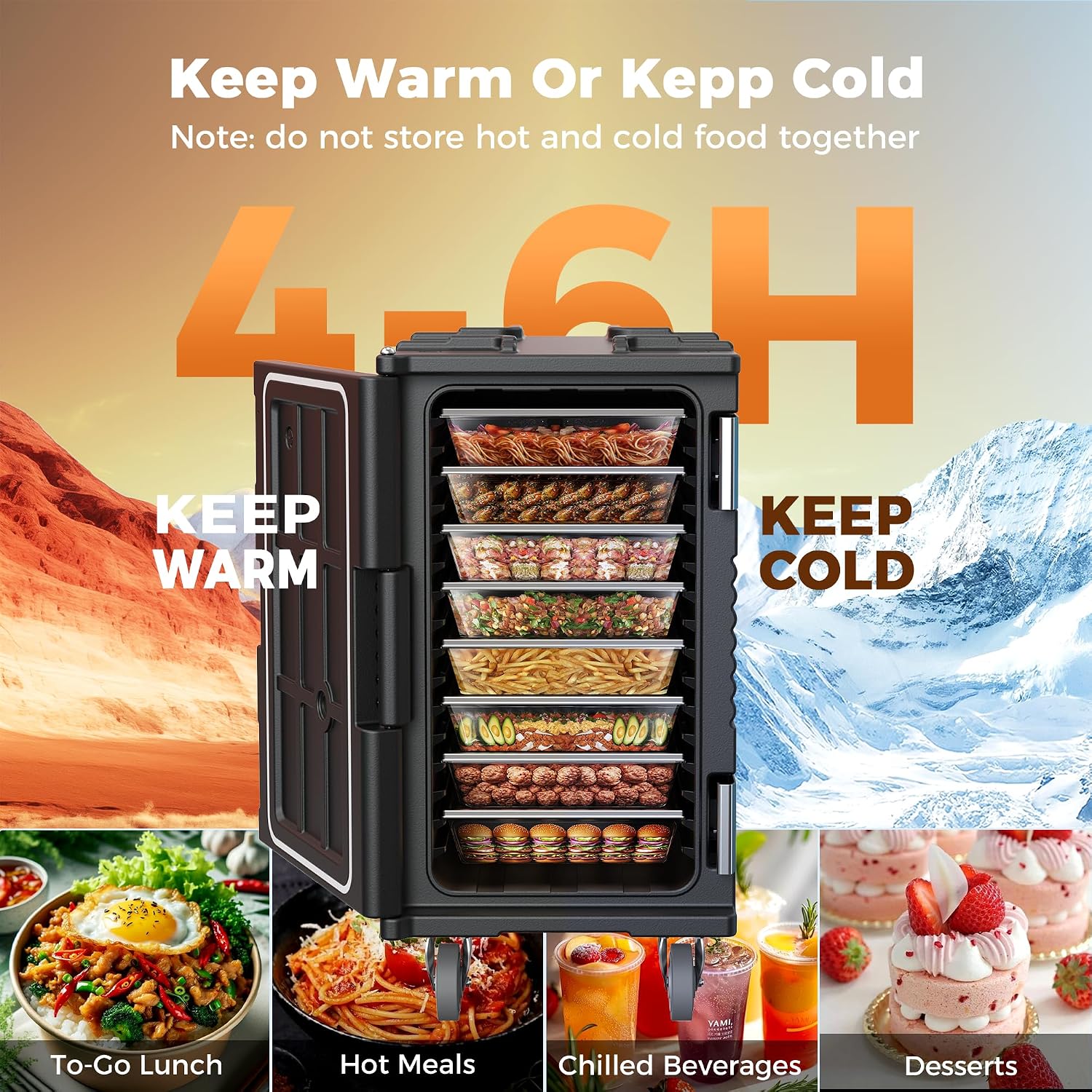 CAMMOO NSF 127QT Non-Electrical Catering Food Warmers with Casters | 304 Stainless Steel Latch, Insulated Food Carrier for 8 Full-Size Pans(NOT INCLUDED), Food Warmer Hot Boxes for Catering CAMMOO NSF 127QT Non-Electrical Catering Food Warmers with Casters | 304 Stainless Steel Latch, Insulated Food Carrier for 8 Full-Size Pans(NOT INCLUDED), Food Warmer Hot Boxes for Catering - Image 2