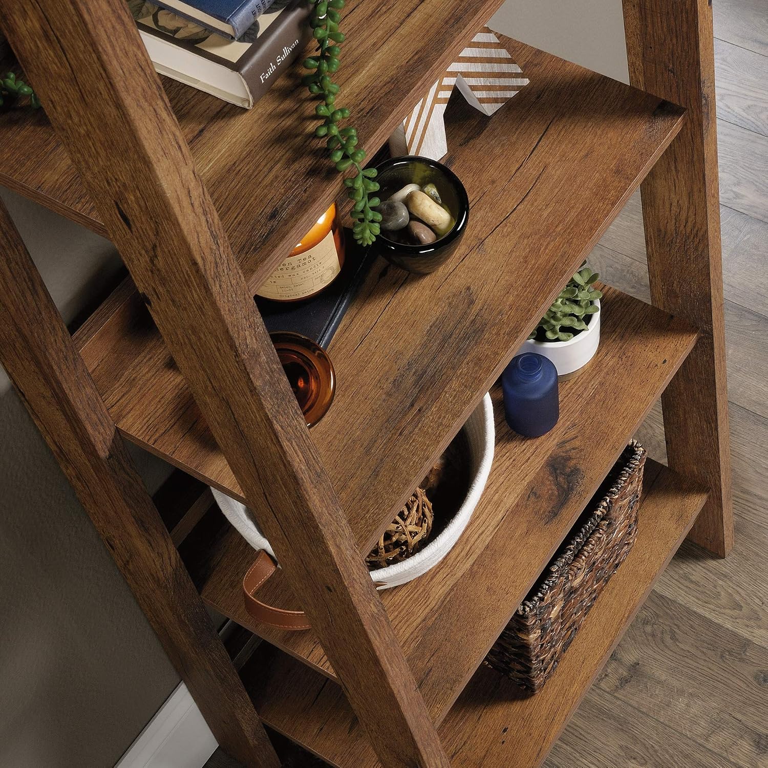 Sauder Trestle 5-Shelf Bookcase/ Book Shelf, Vintage Oak finish Sauder Trestle 5-Shelf Bookcase/ Book Shelf, Vintage Oak finish - Image 5