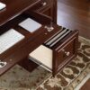 Sauder Palladia Office Desk with Drawers, Executive Desk with File Cabinet Storage, Cable Management, Keyboard Tray, in Select Cherry Finish Sauder Palladia Office Desk with Drawers, Executive Desk with File Cabinet Storage, Cable Management, Keyboard Tray, in Select Cherry Finish