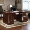Sauder Palladia Office Desk with Drawers, Executive Desk with File Cabinet Storage, Cable Management, Keyboard Tray, in Select Cherry Finish Sauder Palladia Office Desk with Drawers, Executive Desk with File Cabinet Storage, Cable Management, Keyboard Tray, in Select Cherry Finish