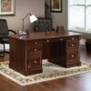Sauder Palladia Office Desk with Drawers, Executive Desk with File Cabinet Storage, Cable Management, Keyboard Tray, in Select Cherry Finish Sauder Palladia Office Desk with Drawers, Executive Desk with File Cabinet Storage, Cable Management, Keyboard Tray, in Select Cherry Finish