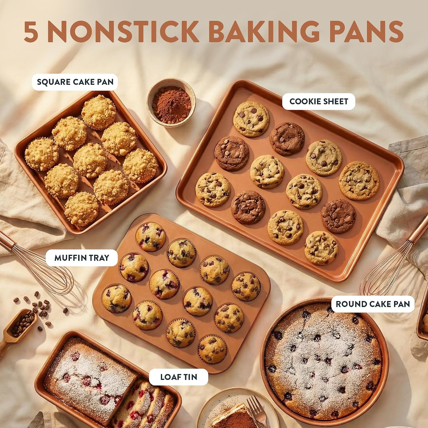 GOTHAM STEEL HAMMERED 20 Pc Pots and Pans Set Non Stick Ceramic Cookware | Deep Frying Pan & Bakeware Set Included, Non Toxic PFOA/PFOS Free, Induction Compatible, Oven & Dishwasher Safe, Copper GOTHAM STEEL HAMMERED 20 Pc Pots and Pans Set Non Stick Ceramic Cookware | Deep Frying Pan & Bakeware Set Included, Non Toxic PFOA/PFOS Free, Induction Compatible, Oven & Dishwasher Safe, Copper - Image 4
