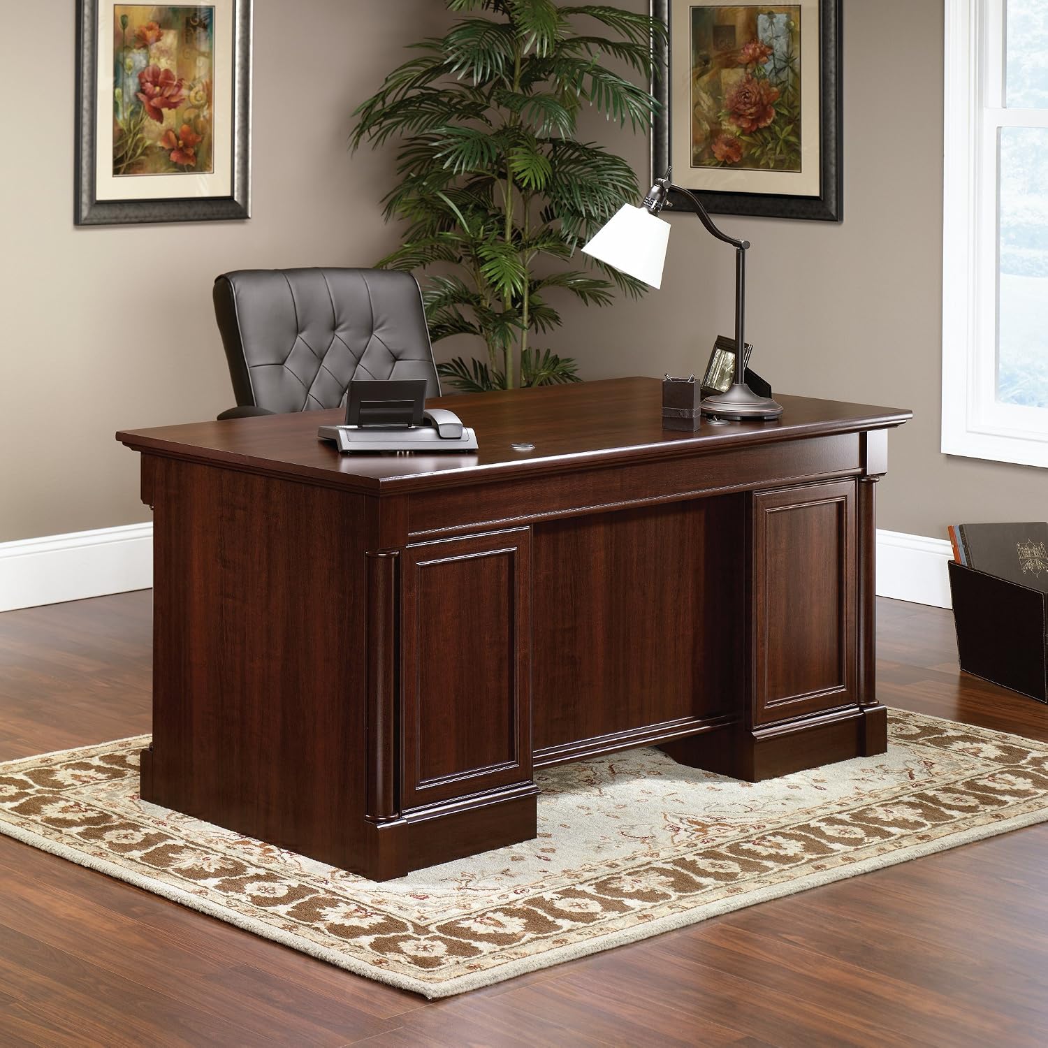 Sauder Palladia Office Desk with Drawers, Executive Desk with File Cabinet Storage, Cable Management, Keyboard Tray, in Select Cherry Finish Sauder Palladia Office Desk with Drawers, Executive Desk with File Cabinet Storage, Cable Management, Keyboard Tray, in Select Cherry Finish - Image 8