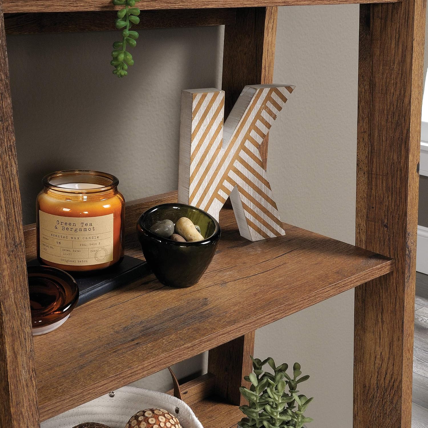Sauder Trestle 5-Shelf Bookcase/ Book Shelf, Vintage Oak finish Sauder Trestle 5-Shelf Bookcase/ Book Shelf, Vintage Oak finish - Image 9
