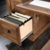 Sauder Palladia L Shaped Desk with Drawers, Office Desk with File Cabinet Storage, Cable Management, Keyboard Tray, in Vintage Oak Finish