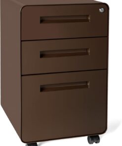Laura Davidson Furniture Stockpile 3 Drawer File Cabinet with Lock - Under Office Desk Metal Filing Cabinet, Legal/Letter File Folders, Wheels and Stationary Feet, Pre-Assembled, Dark Brown