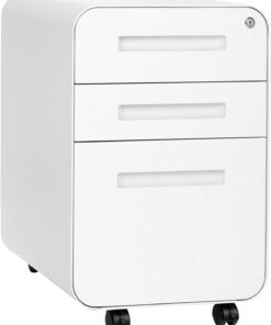Laura Davidson Furniture Stockpile 3 Drawer File Cabinet with Lock - Under Office Desk Metal Filing Cabinet, Legal/Letter File Folders, Wheels and Stationary Feet, Pre-Assembled, White