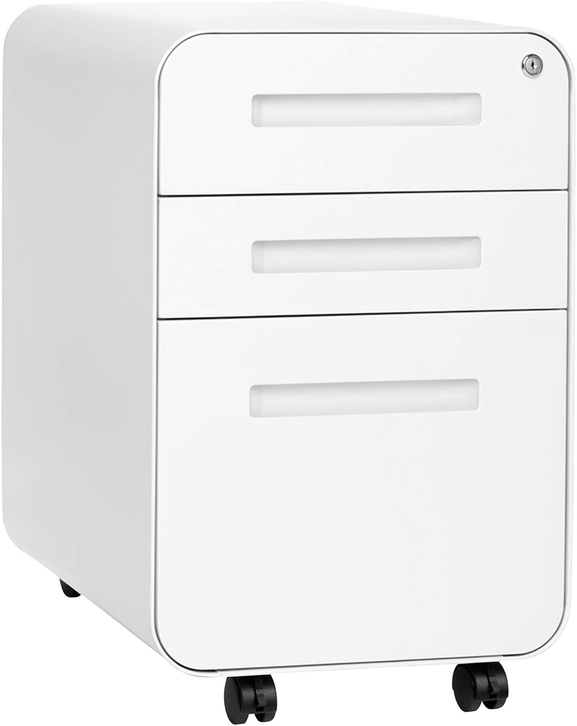 Laura Davidson Furniture Stockpile 3 Drawer File Cabinet with Lock - Under Office Desk Metal Filing Cabinet, Legal/Letter File Folders, Wheels and Stationary Feet, Pre-Assembled, White Laura Davidson Furniture Stockpile 3 Drawer File Cabinet with Lock - Under Office Desk Metal Filing Cabinet, Legal/Letter File Folders, Wheels and Stationary Feet, Pre-Assembled, White