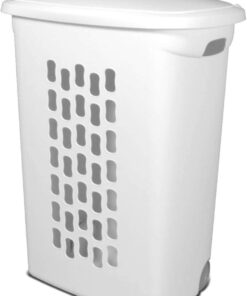 Sterilite Ultra Wheeled Laundry Hamper with Lid, Handle and Wheels for Easy Rolling of Clothes to and from the Laundry Room, Plastic, White, 1-Pack, Portable