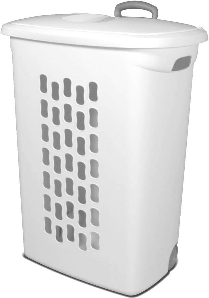 Sterilite Ultra Wheeled Laundry Hamper with Lid, Handle and Wheels for Easy Rolling of Clothes to and from the Laundry Room, Plastic, White, 1-Pack, Portable Sterilite Ultra Wheeled Laundry Hamper with Lid, Handle and Wheels for Easy Rolling of Clothes to and from the Laundry Room, Plastic, White, 1-Pack, Portable
