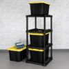 Sterilite 4-Tier Tote Rack with 4-Pack 27 Gallon Industrial Storage Totes | Shelving Unit and Heavy-Duty and Stackable Utility Box Containers for Home, Office, and Basement Organization, Black/Yellow Sterilite 4-Tier Tote Rack with 4-Pack 27 Gallon Industrial Storage Totes | Shelving Unit and Heavy-Duty and Stackable Utility Box Containers for Home, Office, and Basement Organization, Black/Yellow