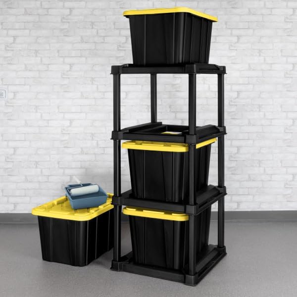 Sterilite 4-Tier Tote Rack with 4-Pack 27 Gallon Industrial Storage Totes | Shelving Unit and Heavy-Duty and Stackable Utility Box Containers for Home, Office, and Basement Organization, Black/Yellow Sterilite 4-Tier Tote Rack with 4-Pack 27 Gallon Industrial Storage Totes | Shelving Unit and Heavy-Duty and Stackable Utility Box Containers for Home, Office, and Basement Organization, Black/Yellow - Image 7