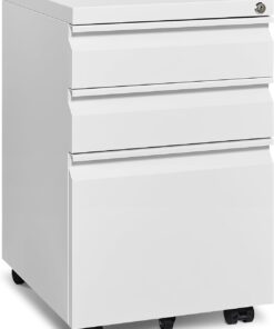 Approgreent Mobile File Cabinet for Home Office, Lockable 3 Drawer Filing Cabinet with Wheels for A4-Size/Letter-Size/Legal-Size, Fully Assembled Except Casters, White