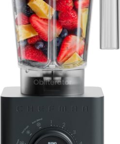 Chefman Obliterator 48 oz Countertop Blender for Smoothies, 1380W Motor to Crush Ice, Nuts, and Frozen Fruit with Stainless Steel Blade, Auto Blend Function, Includes Tamper and Scraper