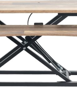 VIVO Reclaimed Wood 42 inch Desk Converter, DESK-V042KP | Large, Height Adjustable, Stand Up Desk Riser, Wide Keyboard Tray, Dual Monitor and Laptop Workstation, Black Frame, K Series