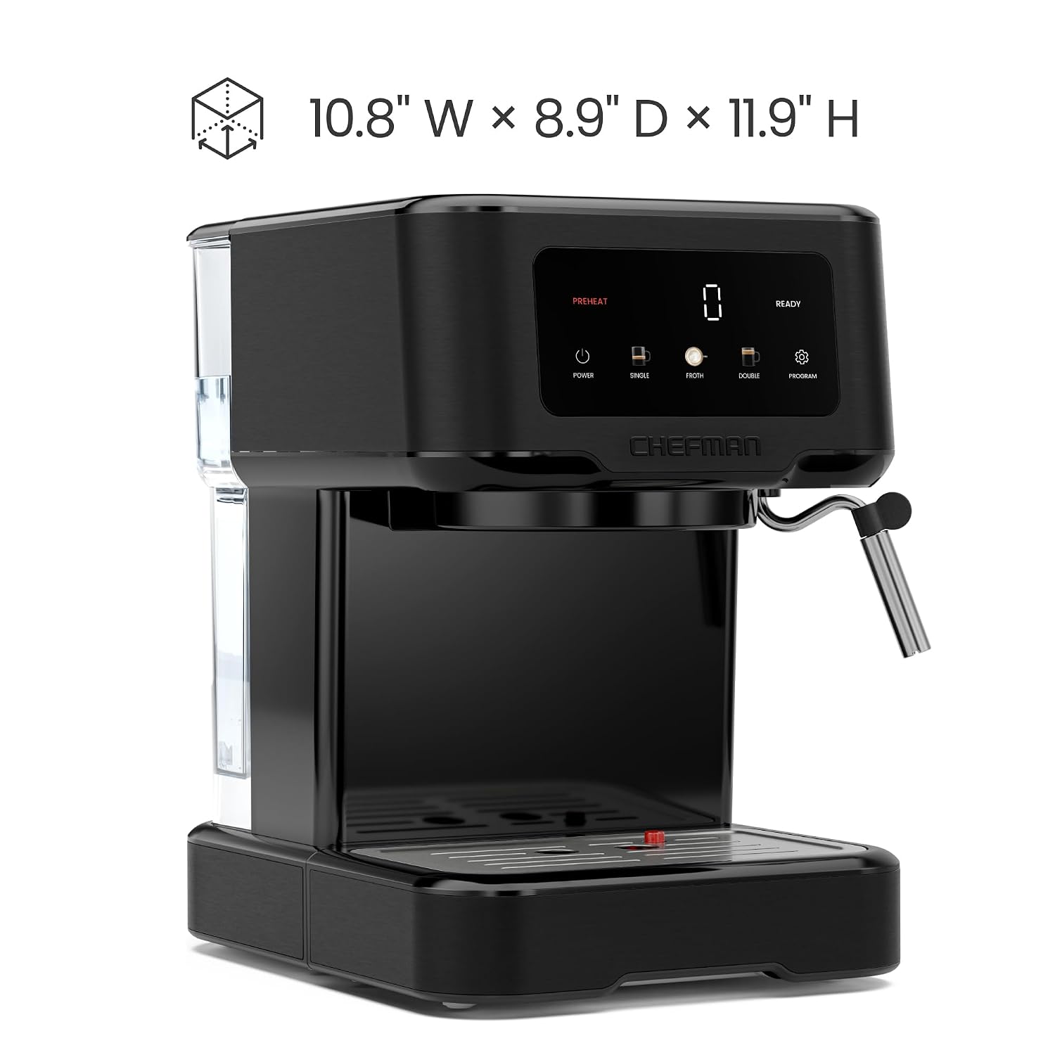 Chefman CraftBrew Espresso Machine, 15-Bar Pump Digital Espresso Maker w/Steam Wand for Latte & Cappuccino, Compact Espresso Coffee Machine w/ 1.5L Removable Water Reservoir - Stainless Black Chefman CraftBrew Espresso Machine, 15-Bar Pump Digital Espresso Maker w/Steam Wand for Latte & Cappuccino, Compact Espresso Coffee Machine w/ 1.5L Removable Water Reservoir - Stainless Black - Image 7