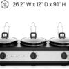 Chefman Triple Slow Cooker & Food Warmer, Three Crock Slowcooker with 2.5 Qt. Ceramic Crocks, 7.5-Quart Total Capacity, PFAS-Free, Three Temperature Settings, Dishwasher-Safe Parts – Stainless Steel