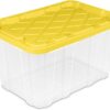 Sterilite Industrial Storage Box with Lids for Garage, 27 Gallon, 4-Pack | Heavy-Duty and Stackable Utility Box Containers for Home, Office, and Basement Organization, Yellow