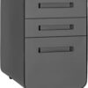 Laura Davidson Furniture Stockpile 3 Drawer File Cabinet with Lock - Under Office Desk Metal Filing Cabinet, Legal/Letter File Folders, Wheels and Stationary Feet, Pre-Assembled, Dark Grey