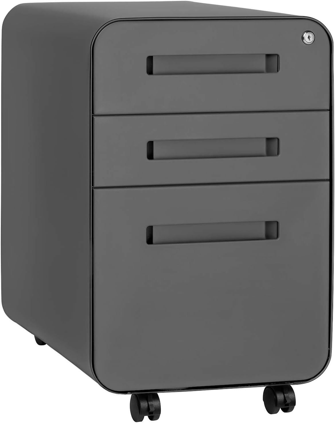 Laura Davidson Furniture Stockpile 3 Drawer File Cabinet with Lock - Under Office Desk Metal Filing Cabinet, Legal/Letter File Folders, Wheels and Stationary Feet, Pre-Assembled, Dark Grey Laura Davidson Furniture Stockpile 3 Drawer File Cabinet with Lock - Under Office Desk Metal Filing Cabinet, Legal/Letter File Folders, Wheels and Stationary Feet, Pre-Assembled, Dark Grey