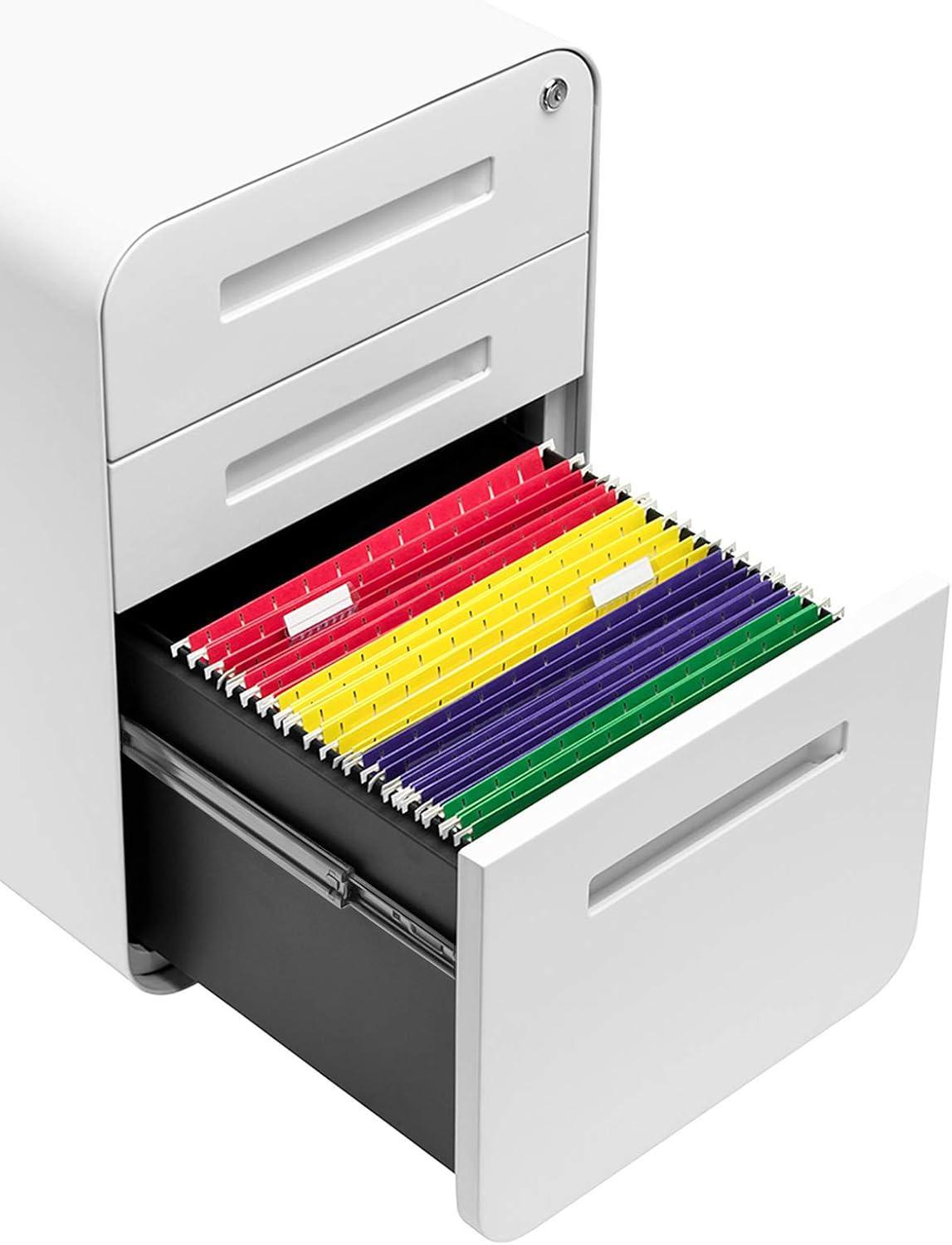Laura Davidson Furniture Stockpile 3 Drawer File Cabinet with Lock - Under Office Desk Metal Filing Cabinet, Legal/Letter File Folders, Wheels and Stationary Feet, Pre-Assembled, White Laura Davidson Furniture Stockpile 3 Drawer File Cabinet with Lock - Under Office Desk Metal Filing Cabinet, Legal/Letter File Folders, Wheels and Stationary Feet, Pre-Assembled, White - Image 6