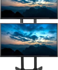 VIVO Mobile TV Cart for 32 to 65 inch Dual Screens up to 70 lbs Each, LCD LED OLED 4K Smart Flat and Curved Panels, Rolling Stand for 2 TV’s, Locking Wheels, Max VESA 600x400, Black, STAND-TV03E2