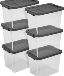 Sterilite Modular Stacker Box with Latching Lid, 30 Quart, 24-Pack | Clear Plastic Storage Bins - Stackable Organizing Container Boxes for Closet, Bathroom, and Office