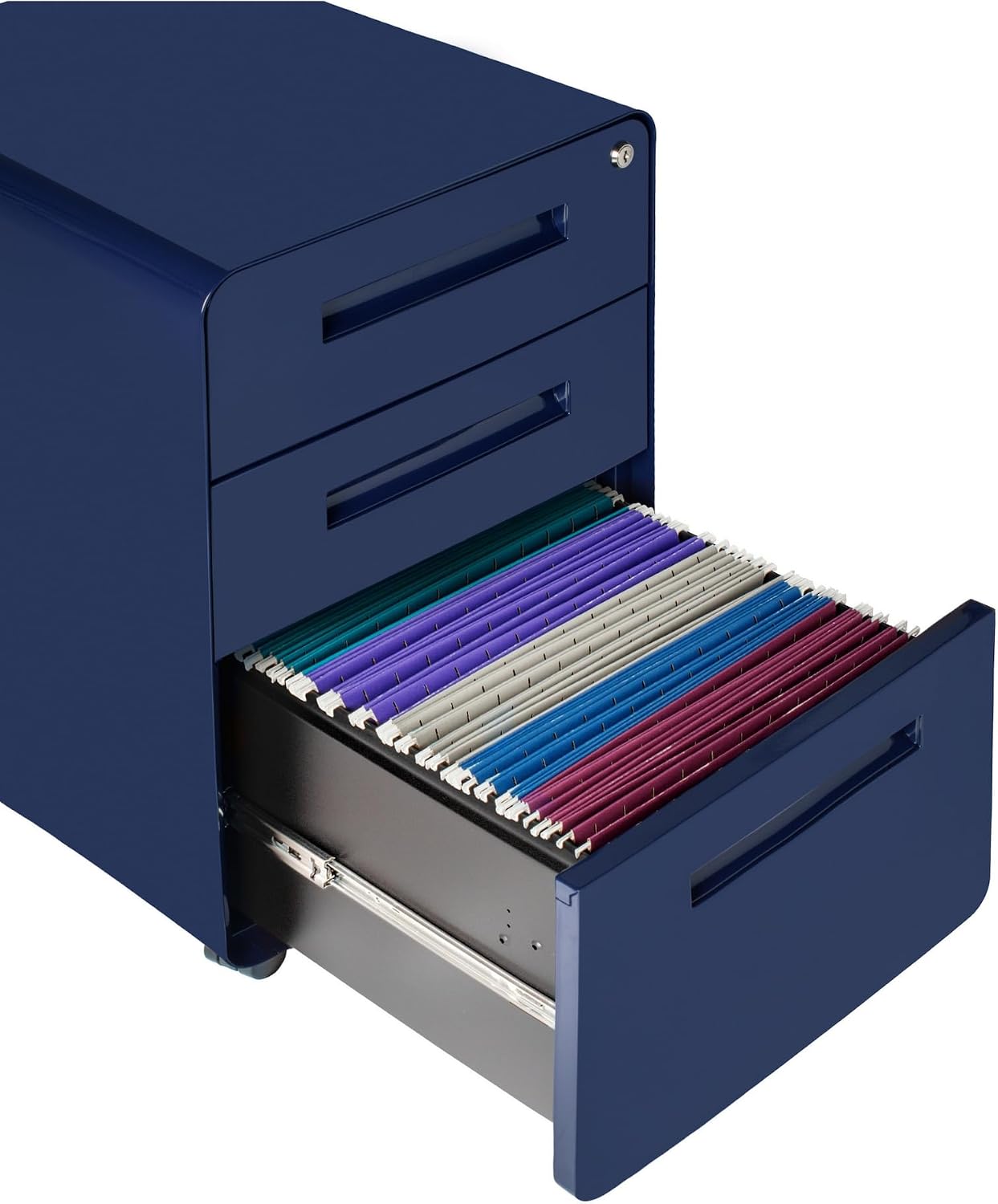 Laura Davidson Furniture Stockpile 3 Drawer File Cabinet with Lock - Under Office Desk Metal Filing Cabinet, Legal/Letter File Folders, Wheels and Stationary Feet, Pre-Assembled, Navy Blue Laura Davidson Furniture Stockpile 3 Drawer File Cabinet with Lock - Under Office Desk Metal Filing Cabinet, Legal/Letter File Folders, Wheels and Stationary Feet, Pre-Assembled, Navy Blue - Image 7