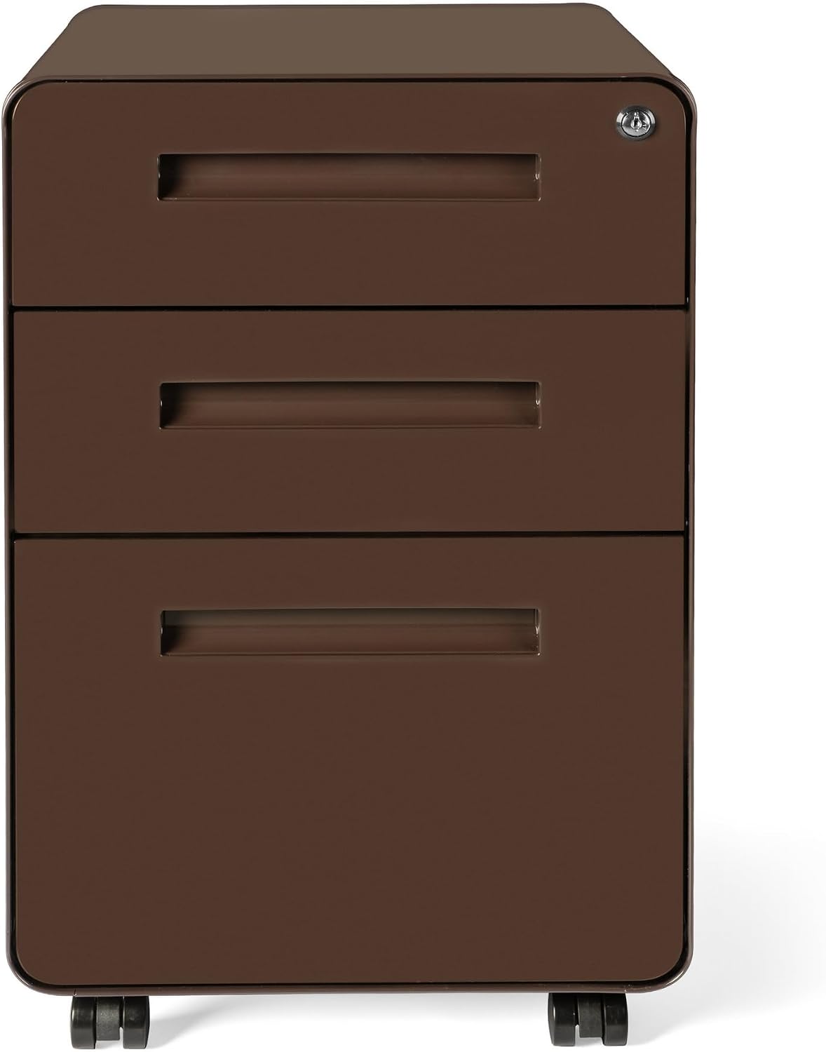 Laura Davidson Furniture Stockpile 3 Drawer File Cabinet with Lock - Under Office Desk Metal Filing Cabinet, Legal/Letter File Folders, Wheels and Stationary Feet, Pre-Assembled, Dark Brown Laura Davidson Furniture Stockpile 3 Drawer File Cabinet with Lock - Under Office Desk Metal Filing Cabinet, Legal/Letter File Folders, Wheels and Stationary Feet, Pre-Assembled, Dark Brown - Image 3