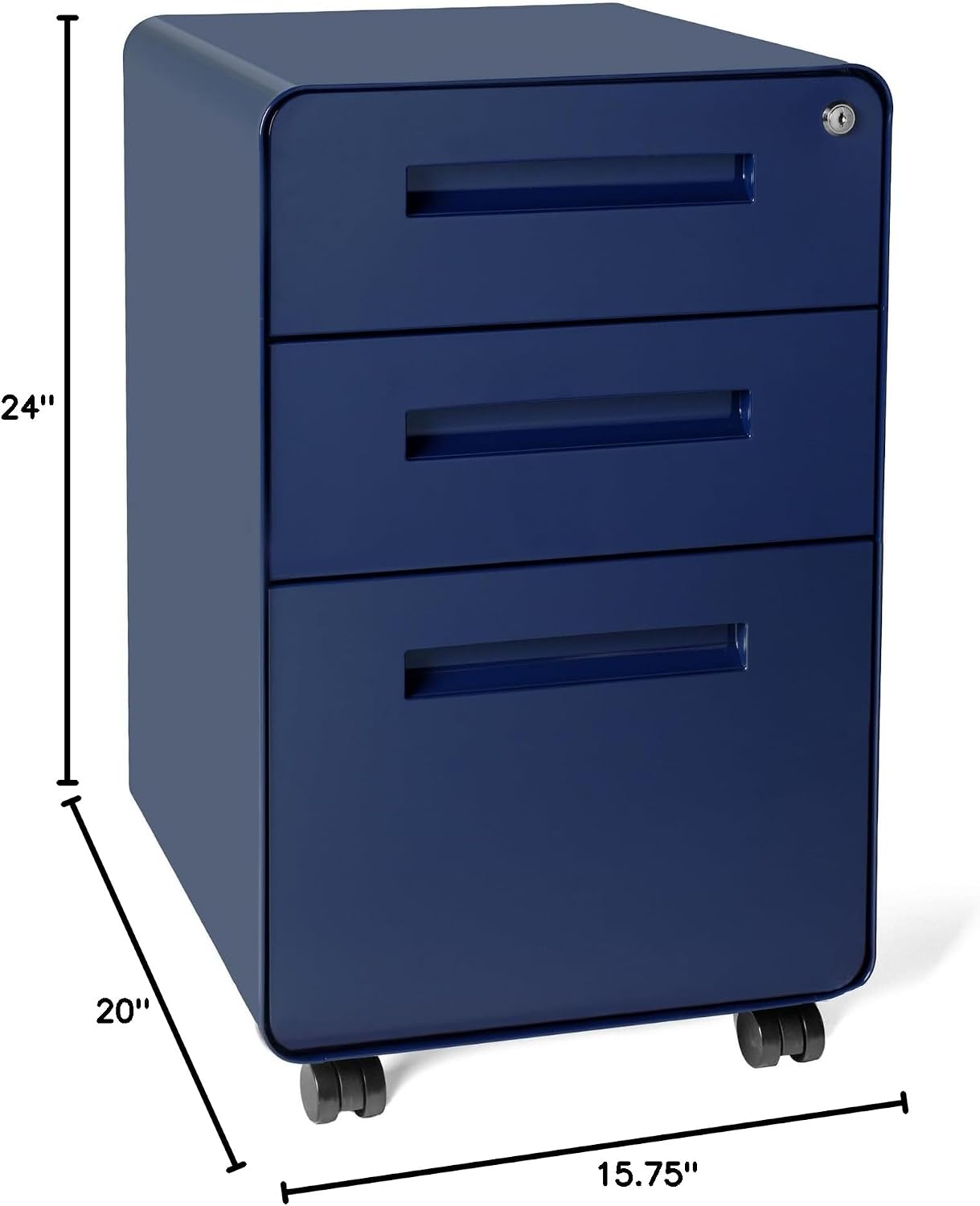 Laura Davidson Furniture Stockpile 3 Drawer File Cabinet with Lock - Under Office Desk Metal Filing Cabinet, Legal/Letter File Folders, Wheels and Stationary Feet, Pre-Assembled, Navy Blue Laura Davidson Furniture Stockpile 3 Drawer File Cabinet with Lock - Under Office Desk Metal Filing Cabinet, Legal/Letter File Folders, Wheels and Stationary Feet, Pre-Assembled, Navy Blue - Image 3