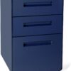 Laura Davidson Furniture Stockpile 3 Drawer File Cabinet with Lock - Under Office Desk Metal Filing Cabinet, Legal/Letter File Folders, Wheels and Stationary Feet, Pre-Assembled, Navy Blue