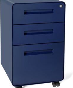 Laura Davidson Furniture Stockpile 3 Drawer File Cabinet with Lock - Under Office Desk Metal Filing Cabinet, Legal/Letter File Folders, Wheels and Stationary Feet, Pre-Assembled, Navy Blue