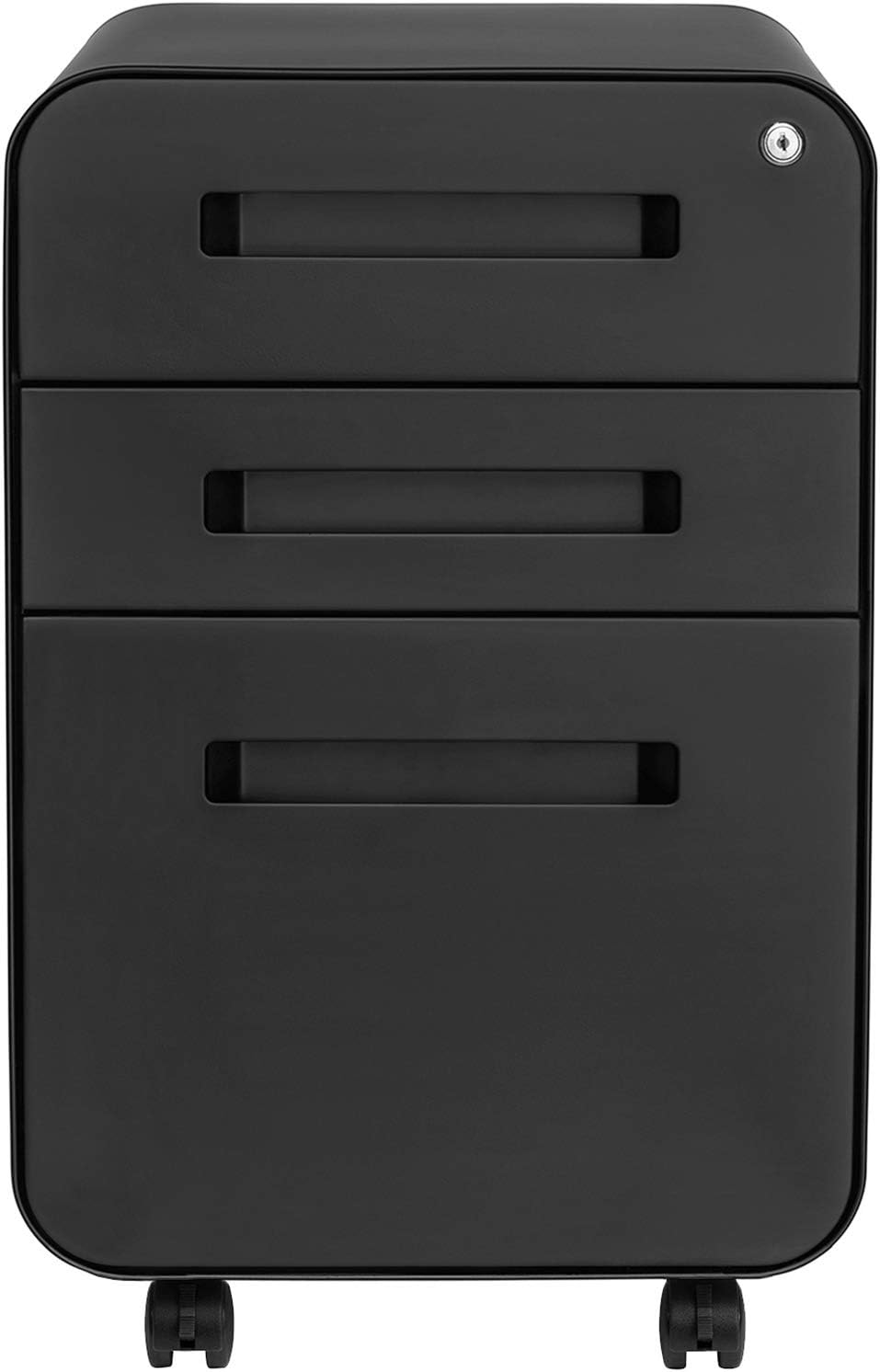 Laura Davidson Furniture Stockpile 3 Drawer File Cabinet with Lock - Under Office Desk Metal Filing Cabinet, Legal/Letter File Folders, Wheels and Stationary Feet, Pre-Assembled, Black Laura Davidson Furniture Stockpile 3 Drawer File Cabinet with Lock - Under Office Desk Metal Filing Cabinet, Legal/Letter File Folders, Wheels and Stationary Feet, Pre-Assembled, Black - Image 4
