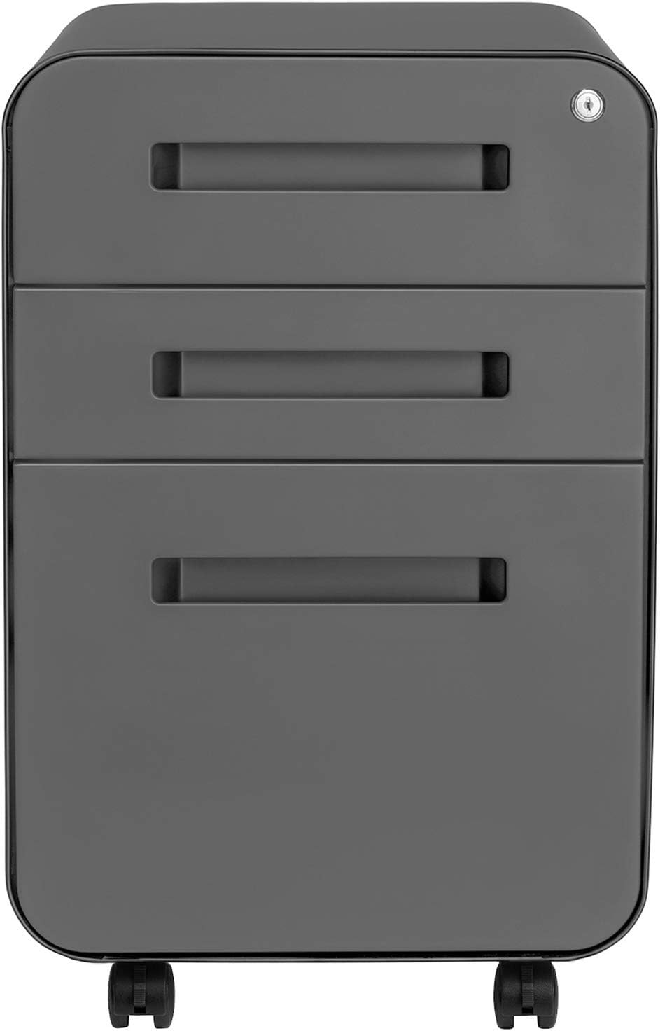 Laura Davidson Furniture Stockpile 3 Drawer File Cabinet with Lock - Under Office Desk Metal Filing Cabinet, Legal/Letter File Folders, Wheels and Stationary Feet, Pre-Assembled, Dark Grey Laura Davidson Furniture Stockpile 3 Drawer File Cabinet with Lock - Under Office Desk Metal Filing Cabinet, Legal/Letter File Folders, Wheels and Stationary Feet, Pre-Assembled, Dark Grey - Image 4