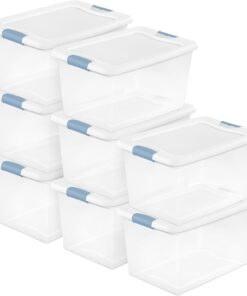 Sterilite Latching Box with Lids for Home and Office, 64 Quart, 8-Pack | Heavy-Duty and Stackable Plastic Containers with Latches for Closet, Cabinet, Bedroom, Bathroom and Dorm Room Organization