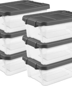 Sterilite Modular Stacker Box with Latching Lid, 16 Quart, 6-Pack | Clear Plastic Storage Bins - Stackable Organizing Container Boxes for Closet, Bathroom, and Office