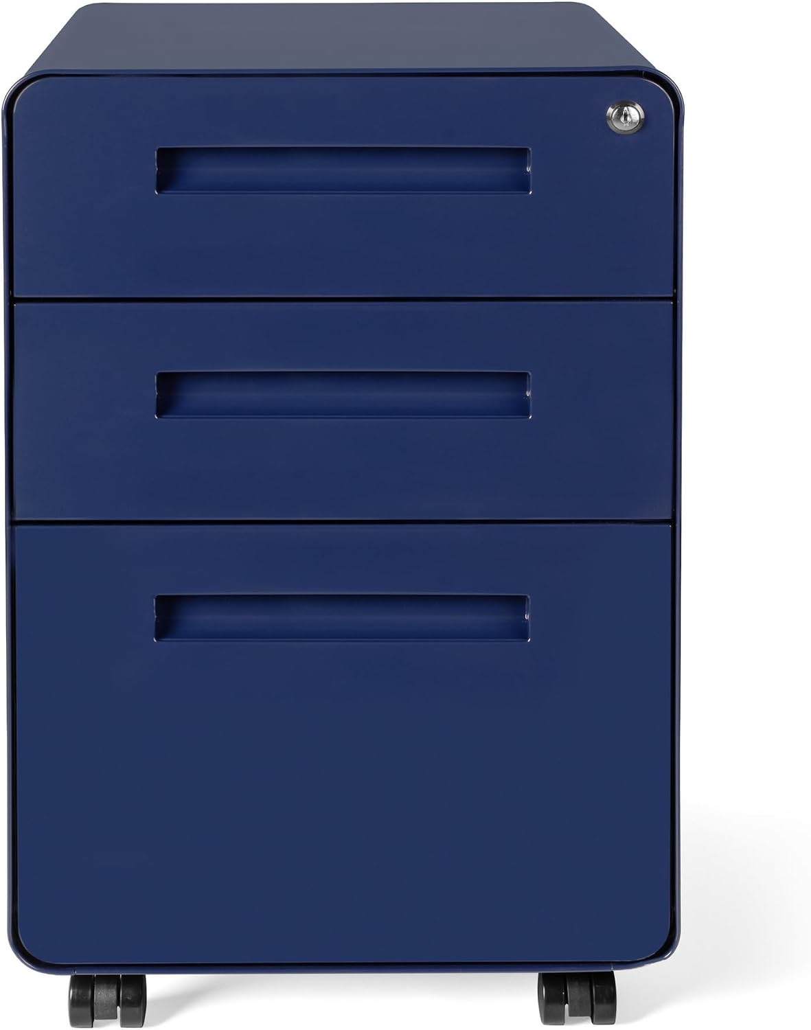 Laura Davidson Furniture Stockpile 3 Drawer File Cabinet with Lock - Under Office Desk Metal Filing Cabinet, Legal/Letter File Folders, Wheels and Stationary Feet, Pre-Assembled, Navy Blue Laura Davidson Furniture Stockpile 3 Drawer File Cabinet with Lock - Under Office Desk Metal Filing Cabinet, Legal/Letter File Folders, Wheels and Stationary Feet, Pre-Assembled, Navy Blue - Image 4
