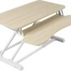 VIVO Light Wood 32 inch Standing Desk Converter, DESK-V000KF | Height Adjustable, Stand Up Desk Riser, Wide Keyboard Tray, Dual Monitor and Laptop Workstation, White Frame, K Series