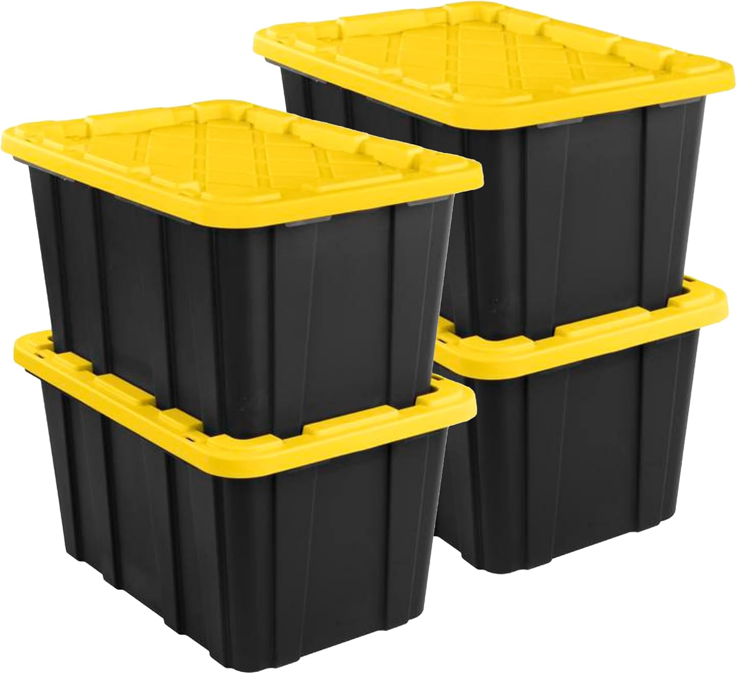 Sterilite Industrial Storage Tote with Lids for Garage, 27 Gallon, 4-Pack | Heavy-Duty and Stackable Utility Box Containers for Home, Office, and Basement Organization, Black/Yellow Sterilite Industrial Storage Tote with Lids for Garage, 27 Gallon, 4-Pack | Heavy-Duty and Stackable Utility Box Containers for Home, Office, and Basement Organization, Black/Yellow