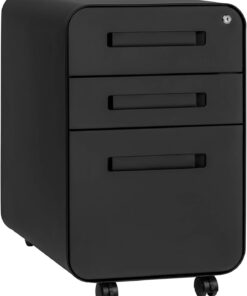 Laura Davidson Furniture Stockpile 3 Drawer File Cabinet with Lock - Under Office Desk Metal Filing Cabinet, Legal/Letter File Folders, Wheels and Stationary Feet, Pre-Assembled, Black