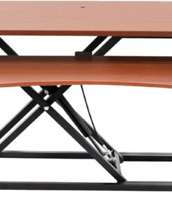 VIVO Dark Walnut 42 inch Standing Desk Converter, DESK-V042KA | Large, Height Adjustable, Stand Up Desk Riser, Wide Keyboard Tray, Dual Monitor and Laptop Workstation, Black Frame, K Series