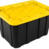 Sterilite 4-Tier Tote Rack with 4-Pack 27 Gallon Industrial Storage Totes | Shelving Unit and Heavy-Duty and Stackable Utility Box Containers for Home, Office, and Basement Organization, Black/Yellow Sterilite 4-Tier Tote Rack with 4-Pack 27 Gallon Industrial Storage Totes | Shelving Unit and Heavy-Duty and Stackable Utility Box Containers for Home, Office, and Basement Organization, Black/Yellow