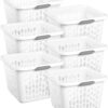 Sterilite Square Laundry Basket, Plastic Clothes Hamper, 6-Pack | 1.5 Bushel Capacity, White, Dirty Clothing Storage, Ventilated Rectangular Holes & Large Comfort Grip Handles for Easy Carry