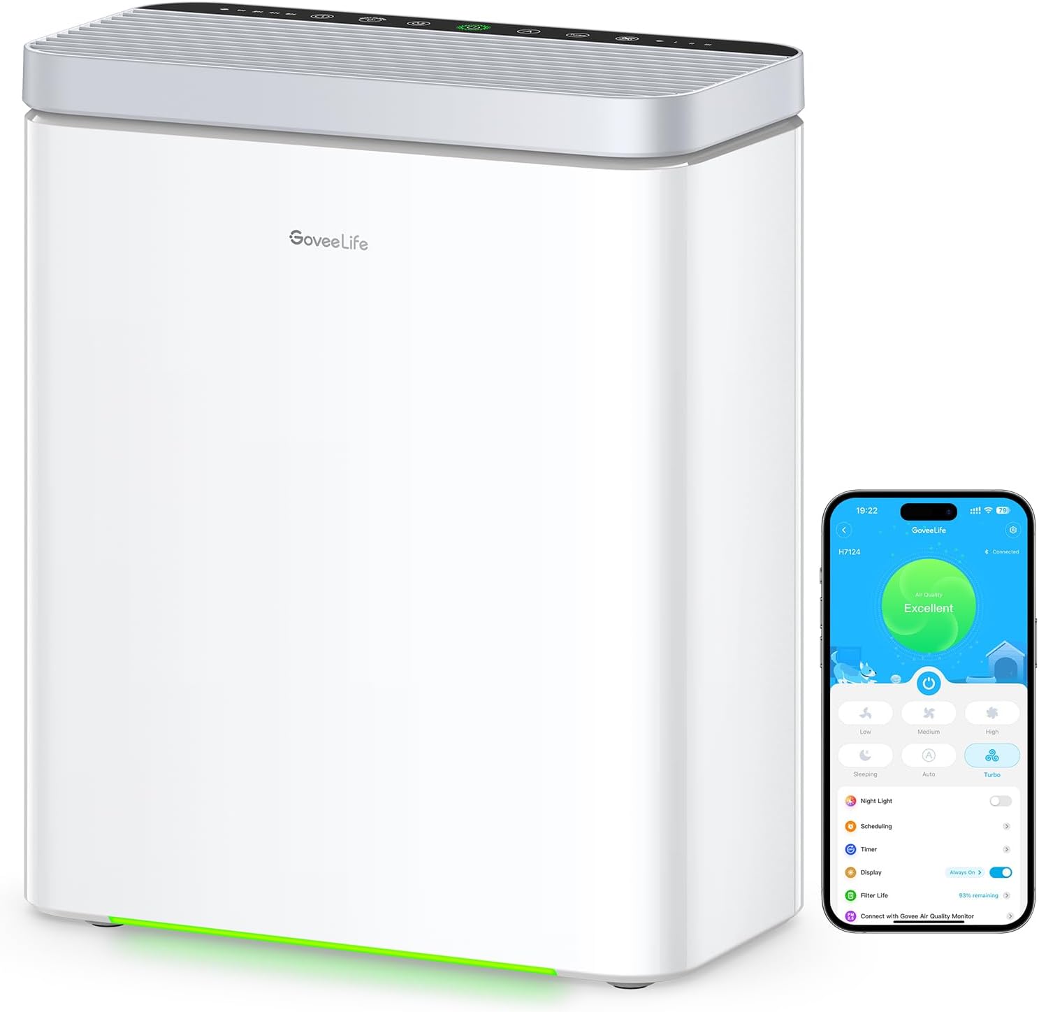 GoveeLife Smart Air Purifier for Home Large Rooms, Covers up to 1046 ft² | PM2.5 Monitor, 24dB Sleep Mode, 3-in-1 Filter Air Purifier with App and Alexa Control for Pet Hair, Odors, Pollen and Smoke